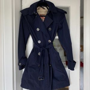Burberry Balmoral Hooded Trench Coat Size S 4 Navy